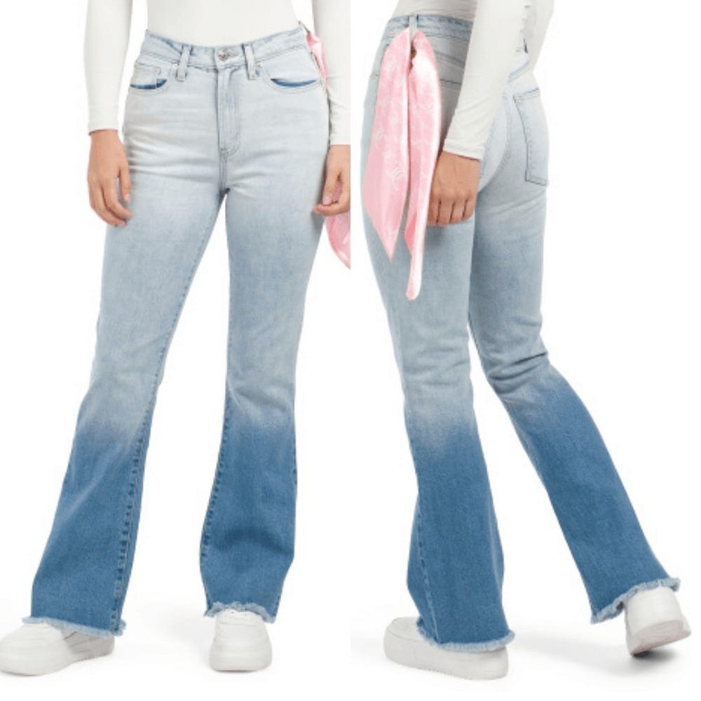 Juicy Couture Y2K Coastal Malibu Flare Jeans Size 24 Blue Ombre High Rise Scarf